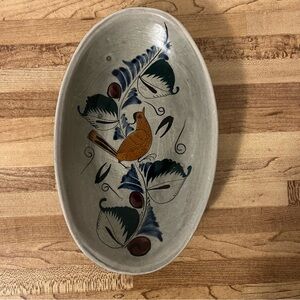 Noe Suro Mexican Pottery Serving Platter Tonala Bird Design Signed Hand Painted